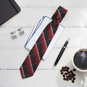 Stafford Red Black Grid Pattern Woven Silk Neck tie
